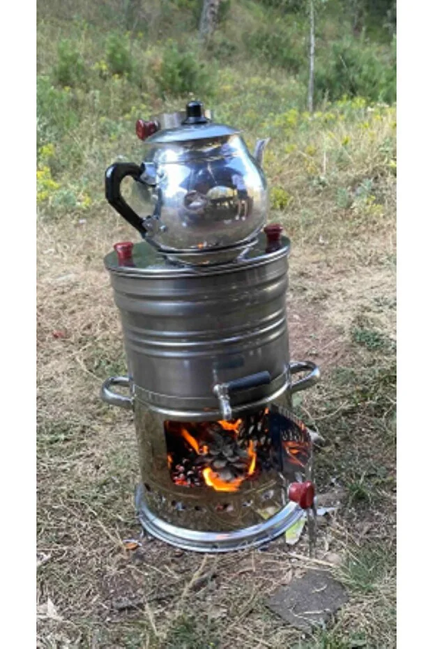 Tek Musluklu Odunlu Kömürlü Çay Semaveri Odunlu Kömürlü Semaver - 5 Litre - Demlik 1 Litre